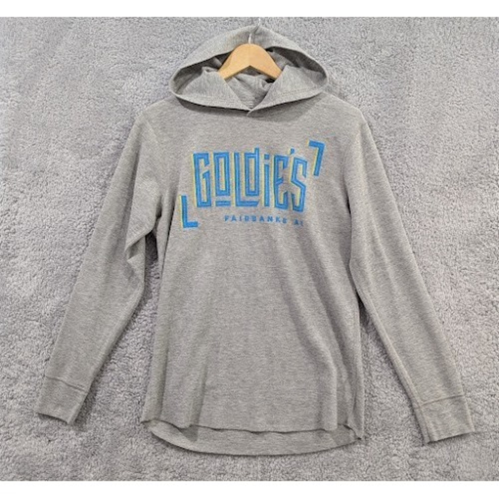 Goldies Fairbanks Alaska Hoodie Adult Large Gray Waffle Knit Thermal Sweatshirt